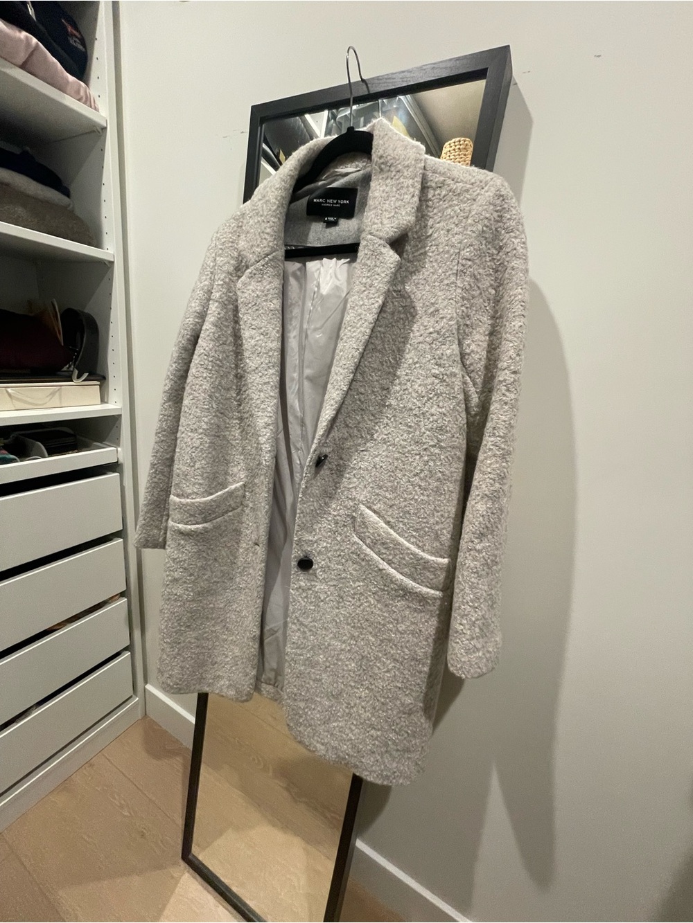 Marc New York Bouclé Single-Breasted Coat in Light Gray